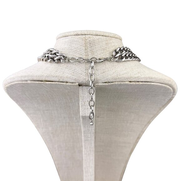 Rachel Zoe Silver Tone Metal Rhinestone Choker Necklace Box Of Style Adjustable - Picture 2 of 5